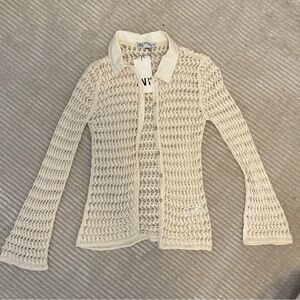 Zara Cream Open-Knit Cardigan